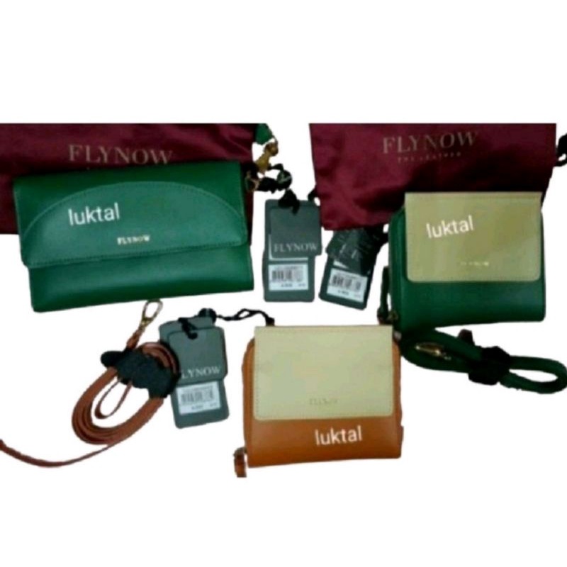 กระเป๋าสตางค์หนังแท้ 💯 ใบสั้น Crossbody  แบรนด์ Flynow มือ 1