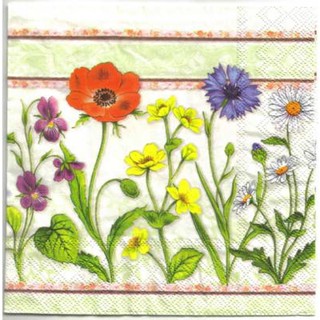 Pladao Napkin ภาพดอกไม้ Field Flowers กระดาษ แนพกิ้น สำหรับงานศิลปะ เดคูพาจ decoupage ขนาด M 25x25