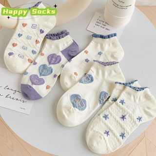 【Happy Socks】ถุงเท้า ผ้าฝ้าย ระบายอากาศ แฟชั่นฤดูร้อน สําหรับผู้หญิง