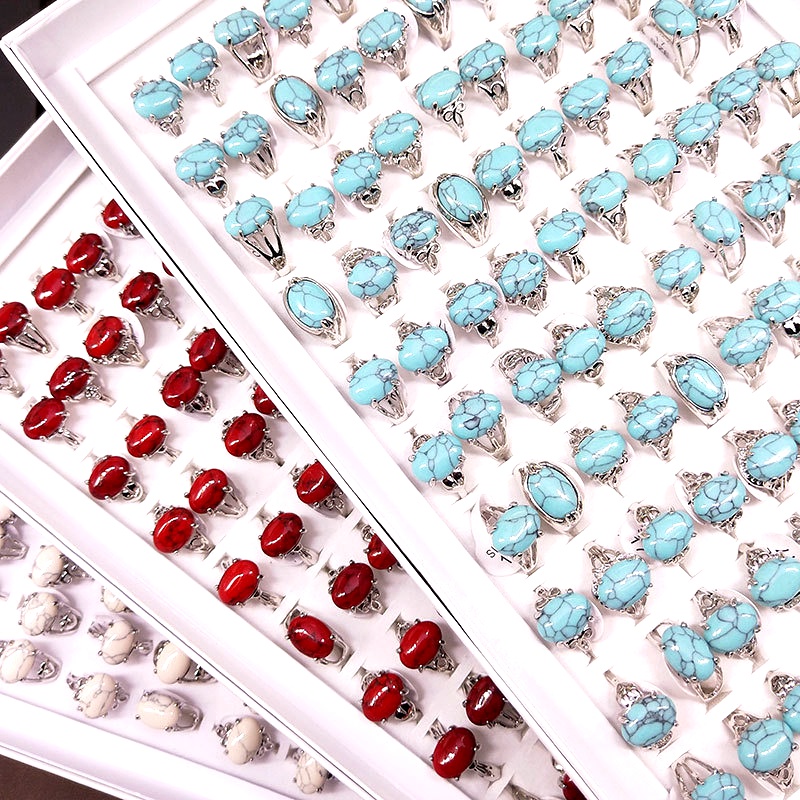 ใหม่ 20 ชิ้นแหวนผู้หญิงอินเทรนด์ Prong Turquoise หินแฟชั่นเครื่องประดับนิ้วมือ Party Lot