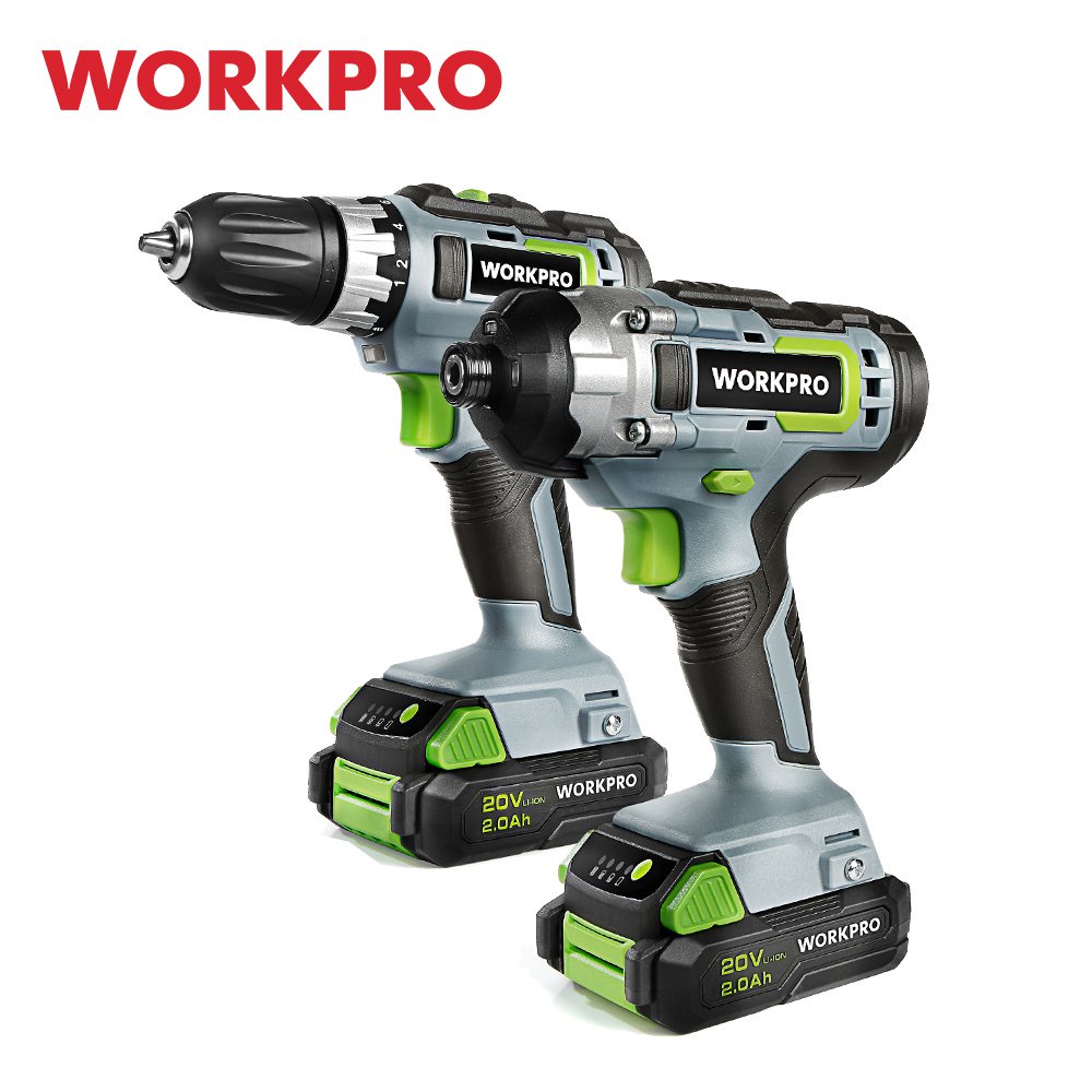 Global.workpro 21PC 20V Li-Ion Cordless Compact Drill Driver Set And Impact Driver Set Including 2 Fast Charging Batteri