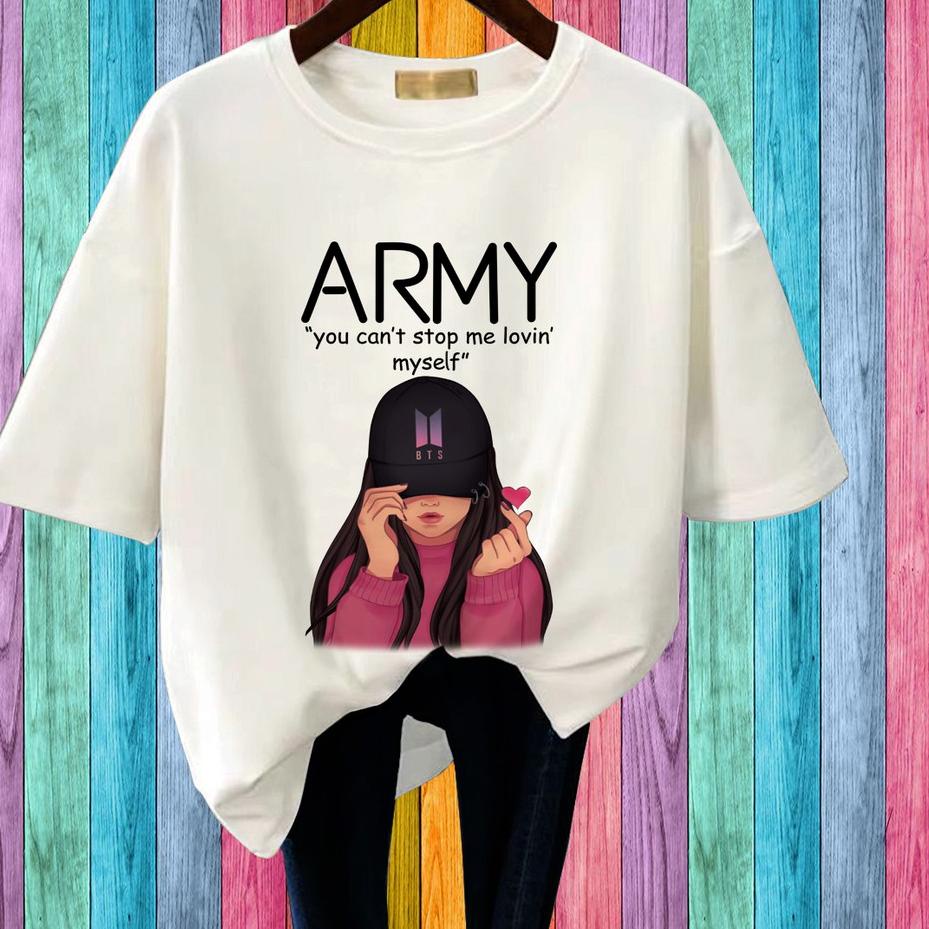 CALVIERO SHOP ที่ดีที่สุด - KAOS BTS KAOS DYNAMITE KAOS BT21 BAJU KAOS ผู้ใหญ่ผู้หญิงพิมพ์ BTS ARMY 