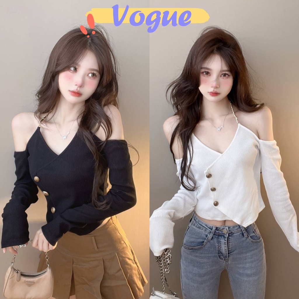 Vogue พร้อมส่ง เสื้อไหมพรมแขนยาว เปิดไหม เรียบหรูดูแพงมาก (U036) -C