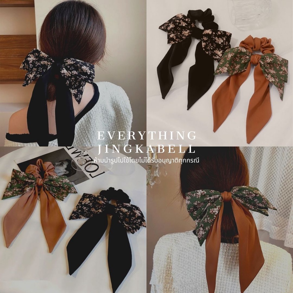 พร้อมส่ง โบว์ผูกผม 2 ชั้น ผ้าหนา ลายชัด ผ้าผูกผมเกาหลี