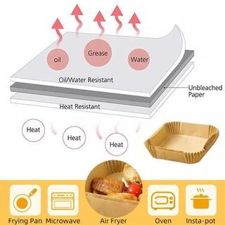 แผ่นกระดาษรองหม้อทอด 50pcs กระดาษรองอบหม้อทอดไร้น้ำมัน กระดาษรองอบ แบบใช้แล้วทิ้ง สําหรับเตาอบ แผ่นกระดาษรองหม้อทอด
