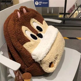 Disney กระเป๋าเป้สะพายหลัง กระเป๋านักเรียน พิมพ์ลายการ์ตูนดิสนีย์ Chip n Dale Plush น่ารัก สําหรับผู้หญิง