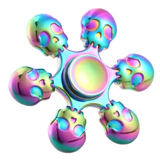 ฟิดเจ็ท แฮนด์ สปินเนอร์ แบบโลหะ หัวกะโหลก 6 หัว สีรุ้ง 6 Skulls Rainbow Metal Fidget Hand Spinner