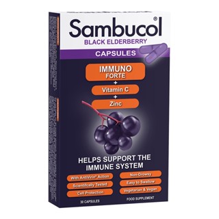 Sambucol Immuno Forte Capsules 30s +วิตามินcและZincนำเข้า UK 30เม็ด