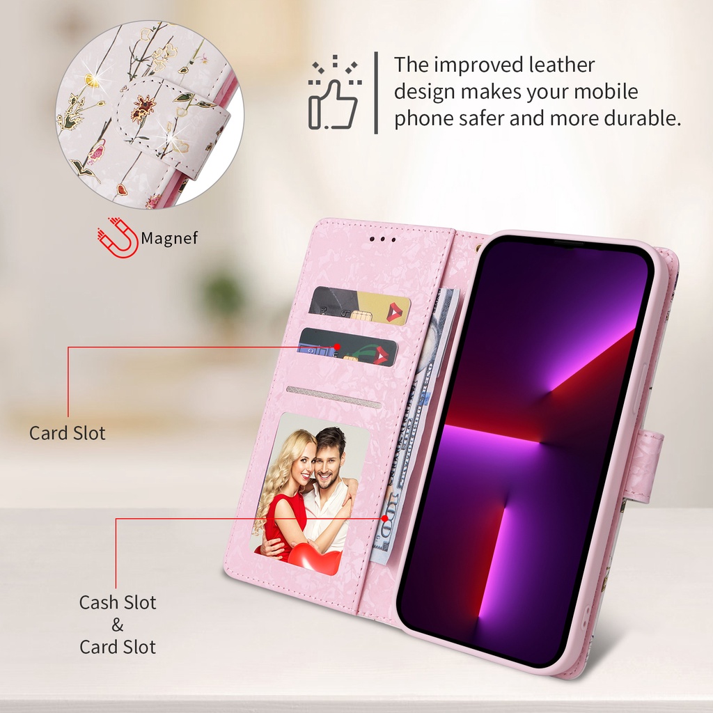 เคส Case for Samsung Galaxy A12 A22 A52 A52s A13 A23 A33 A53 A14 A34 A54 A15 A25 A35 A55 5G A04 A04s A05 A05s เคสฝาพับ เคสเปิดปิด Leather Case Flip Cover Luxury Flower Magnetic Wallet With Card Holder Slots Hand Strap Lanyard Soft TPU Phone Casing FDSTJ ราคา ถูกที่สุด ดีลบีเคเค แกลเลอรีภาพที่ 8