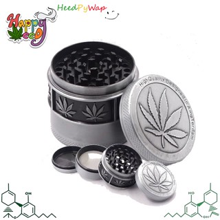 Grinder 4 Layer Leaf Style 55mm Amsterdam Pattern leaf beside เครื่องบด ที่บด 4 ชั้น ลายใบ ด้านข้าง