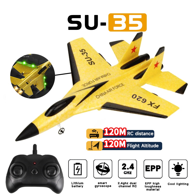 RC เครื่องบิน SU35 2.4G พร้อมไฟ LED เครื่องบินรีโมทคอนโทรล Flying รุ่นเครื่องร่อนเครื่องบิน SU57 EPP