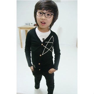 พร้อมส่ง#เสื้อคลุมคาดิแกนสีดำสกรีนรูปดาวที่อก