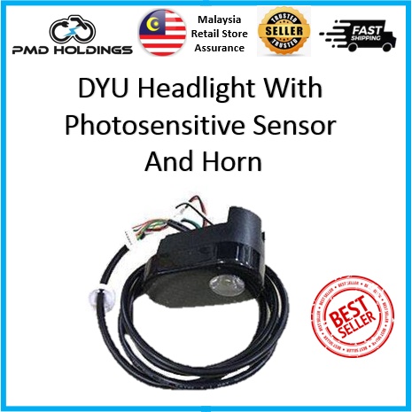 อะไหล่ไฟหน้า DYU พร้อมเซ็นเซอร์ไวต่อแสงและแตรสําหรับสกู๊ตเตอร์ไฟฟ้า DYU