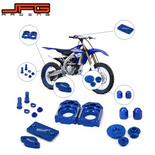 JFG Racing Motorcycle Accessory CNC Engine Timing Cover Plugs
Rear Chain Adjuster Axle Block Air Valve Mud Guards And Tyre Valve Caps Set For YZ250F 2012-2013 YZ450F 2003-2005