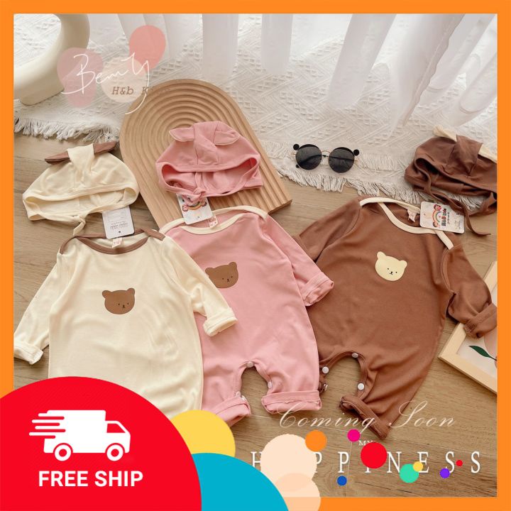 หมีแขนยาว บอดี้สูทพร้อมหมวกสําหรับเด็กชายและเด็กหญิง H&B Kids ขนาดตั้งแต่ 5กก. ถึง 15กก.