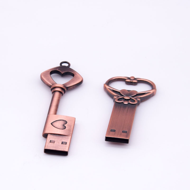 Bronze Key USB แฟลชไดรฟ์ 2.0 โลหะ Pendrives 4GB 8GB 16GB 32GB 64GB 128GB หน่วยความจําที่ระลึก Usb St