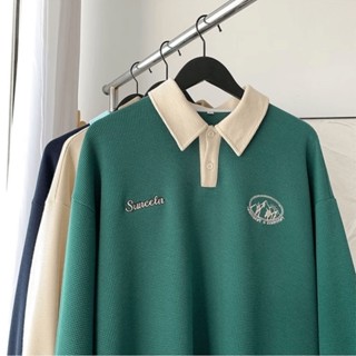 เสื้อโปโลลําลอง แขนยาว ระบายอากาศ ลายวาฟเฟิล คุณภาพสูง สไตล์ญี่ปุ่น แฟชั่นสําหรับผู้ชาย และผู้หญิง【M-3XL】