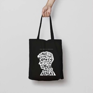 Artics MONKEY totebag กระเป๋าโท้ท ผ้าแคนวาสเมทัลร็อค มีซิป สีดําล้วน สไตล์วินเทจ สําหรับผู้ชาย ผู้หญิง