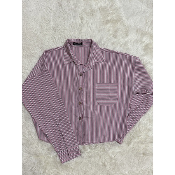 เสื้อเชิ้ตแขนยาวลายทางสีชมพูแบรนด์Sawat Bt