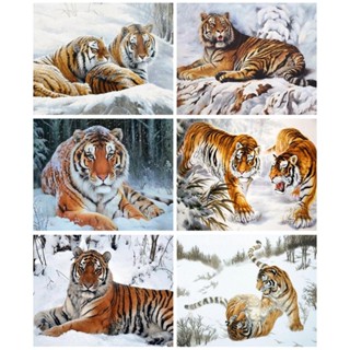 Ruopoty ภาพวาดสีน้ํามันบนผ้าใบ ตามตัวเลข รูปสัตว์ เสือ คริสต์มาส 60x75 ซม. 50x65 ซม. 40x50 ซม. DIY