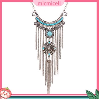 (micmicell) สร้อยคอโชคเกอร์ จี้พู่ยาว สีเขียวขุ่น สไตล์โบฮีเมียน สําหรับผู้หญิง