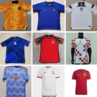 เสื้อกีฬาแขนสั้น ลายทีมชาติฟุตบอลเนเธอร์แลนด์ U.S.A Belgium Croatia Spain 22 23 ไซซ์ S - 2XL