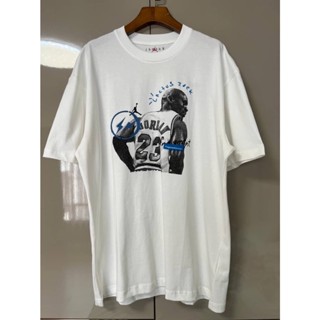 TRAVIS SCOTT X JORDAN X FRAGMENT PRINT T-SHIRT IN WHITE เสื้อยืดคอกลมแขนสั้น แบรนด์เทรวิส สก็อต สกรีนรูปสายฟ้า จอร์แดน