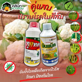 🥬 คู่แสบ ทูแทค+บีนแบ็ค (ฟิโพรนิล+ฟีโนบูขาบ+บูโพรเฟซิน) บรรจุ 1ลิตร+1ลิตร ปราบโรคใบสีส้ม ยับยั้งโรคพืชเกิดจากไวรัส