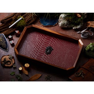 Dragon Shield Dice Tray | Red Gold Leather &amp; Metal Shield balck | Octagon Dice Tray | Faux Leather | RPG Dice Tray | Dic