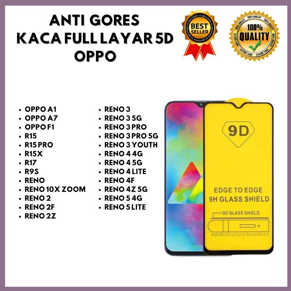 LAYAR กระจกนิรภัย 5D-แบบเต็มหน้าจอ OPPO A1-A7-F1-R15-R15 PRO-R15X-R17-R9S-RENO 10X ZOOM-RENO 2-RENO 