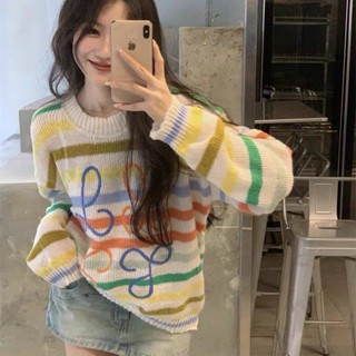 🌈🌈เสื้อกันหนาวผ้าขนแกะทรงหลวมสีรุ้ง🌈🌈