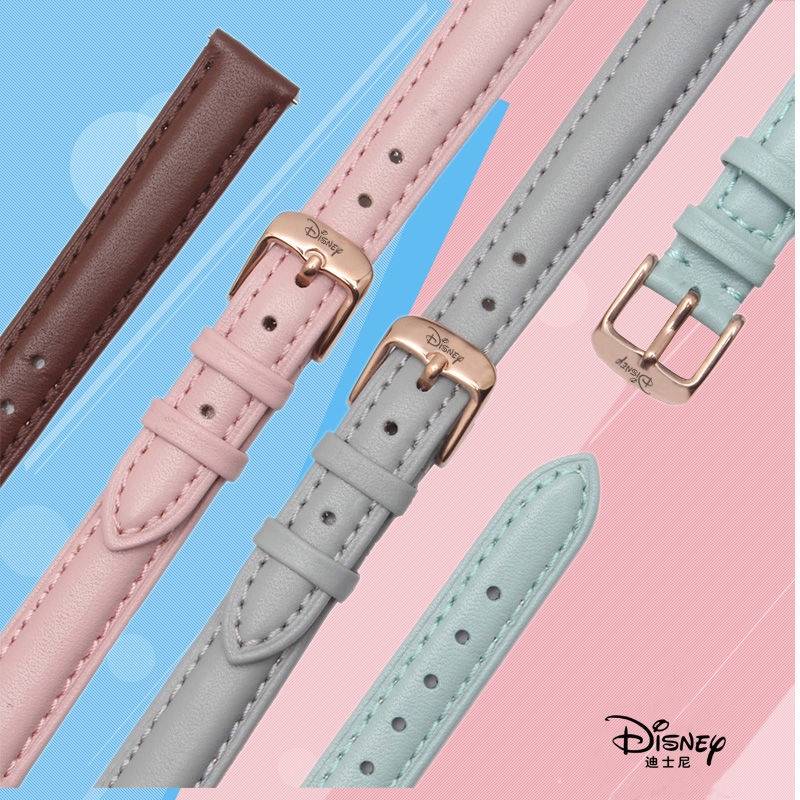 Strap Disney Womens Watch Strap Unisex หนังแท้สีขาว 12 14mm16 18mm นาฬิกาอุปกรณ์เสริม Cowhide Strap 