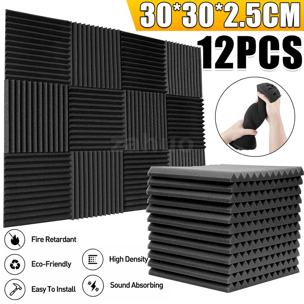 12pcs Acoustic Foam Studio ไมโครโฟนแบบพกพา Sound Absorbing Foam Wall Panel