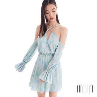 [MILIN] Adella Dress Crisscross v neck cowl open shoulder dress with long sleeves เดรสสั้นคอวีไขว้แขนกระดิ่งยาวเปิดไหล่