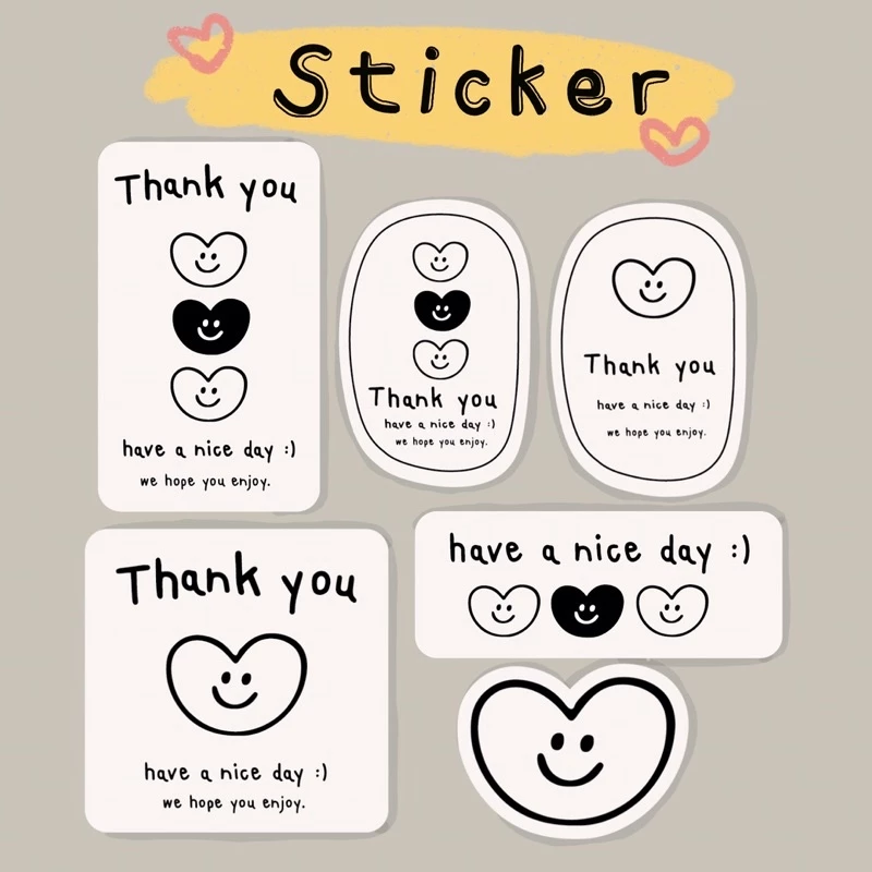 สติ๊กเกอร์ ขอบคุณ หัวใจ ขนาด จำนวน แจ้งในภาพตัวเลือก รหัสสินค้า st 08