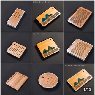 Imitation Ceramic Melamine 1pcs Bamboo Wood Tea Tray Drainage Water Storage Tea Set Room Board Table Chinese Tea Cup C00