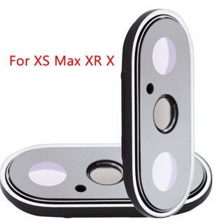 ฝาครอบเลนส์กระจกกล้องด้านหลังพร้อมที่ยึดกรอบสําหรับ iPhone X Xr Xs Max เลนส์กล้องแก้ว + กรอบอะไหล่