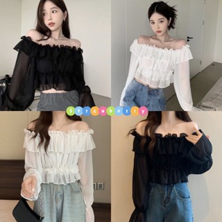 🍓พร้อมส่ง🍓เสื้อปาดไหล่ เสื้อเปิดไหล่ เสื้อชีฟองงานสวยผ้า ใส่นุ่มสบายไม่คัน เสื้อเกาหลี เสื้อผ้าแฟชั่น ชุดไปทะเล