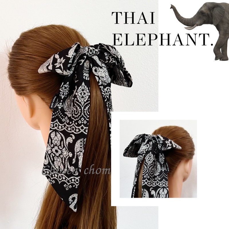 New โบว์ผูกผม ผ้ามัดผมลายช้างไทย (คละลายขาวดำ)ผ้านุ่ม ขนาด*2.30นิ้ว สวยและเก๋มากๆ พร้อมส่ง