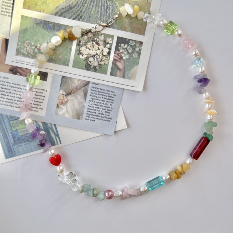 N29-สร้อยหินแตกผสมไข่มุกแท้.🪸