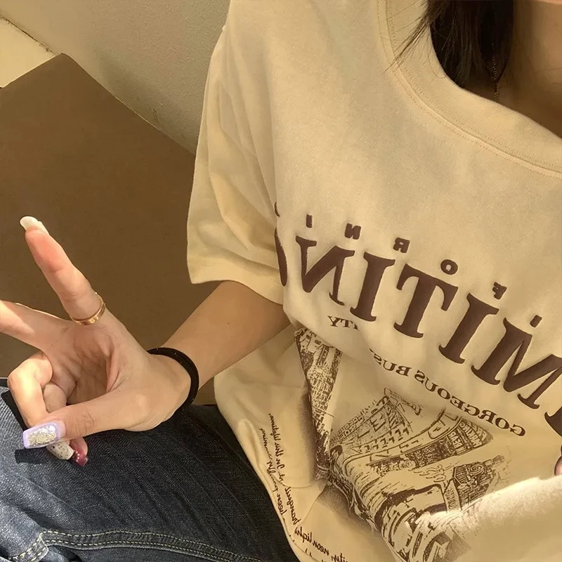 เสื้อยืดแขนสั้นลําลองทรงหลวมผู้หญิง oversize เสื้อผ้าแฟชั่นวัยรุ่น  เสื้อตัวใหญ่โอเวอร์ไซส์เกาหลี สกรีนลายวินเทจเท ผ้าดี thumbnail 8