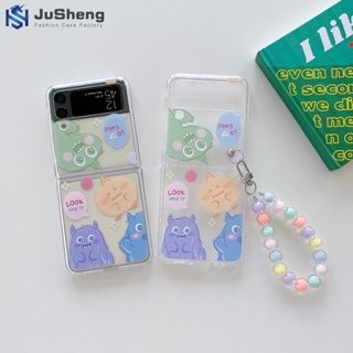 Jusheng เคสโทรศัพท์มือถือ PC แบบแข็ง ลายมอนสเตอร์ แบคทีเรีย พร้อมสร้อยข้อมือ สําหรับ Samsung Z Flip4 Z Flip3