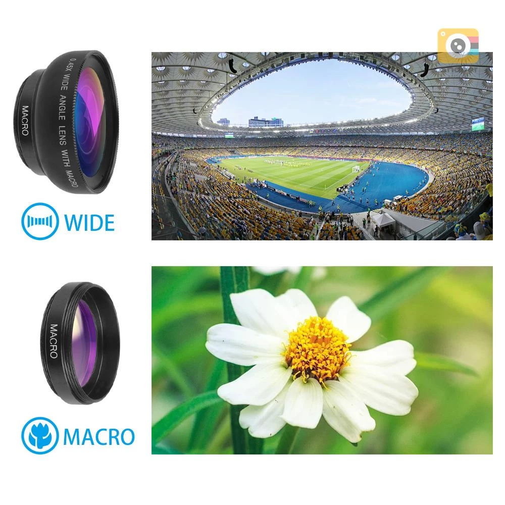 Apexel APL-0.45WM ชุดเลนส์กล้อง มุมกว้างมาก 0.45X และเลนส์มาโคร 12.5X HD พร้อมคลิปเลนส์ สําหรับสมาร์ทโฟน iPhone Samsung Huawei Xiaomi thumbnail 3