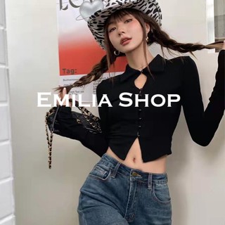 EMILIA SHOP เสื้อครอป เสื้อ เสื้อผ้าแฟชั่นผู้หญิง เข้ารูป เซ็กซี่ สไตล์เกาหลี สําหรับผู้หญิง 2023 ใหม่ S031038