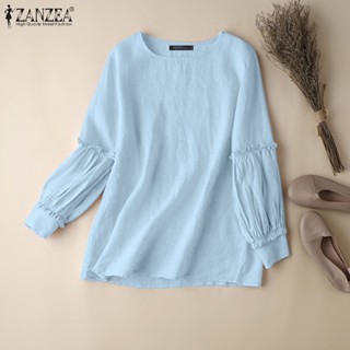 Zanzea เสื้อเบลาส์ คอกลม แขนยาว สีพื้น สําหรับผู้หญิง