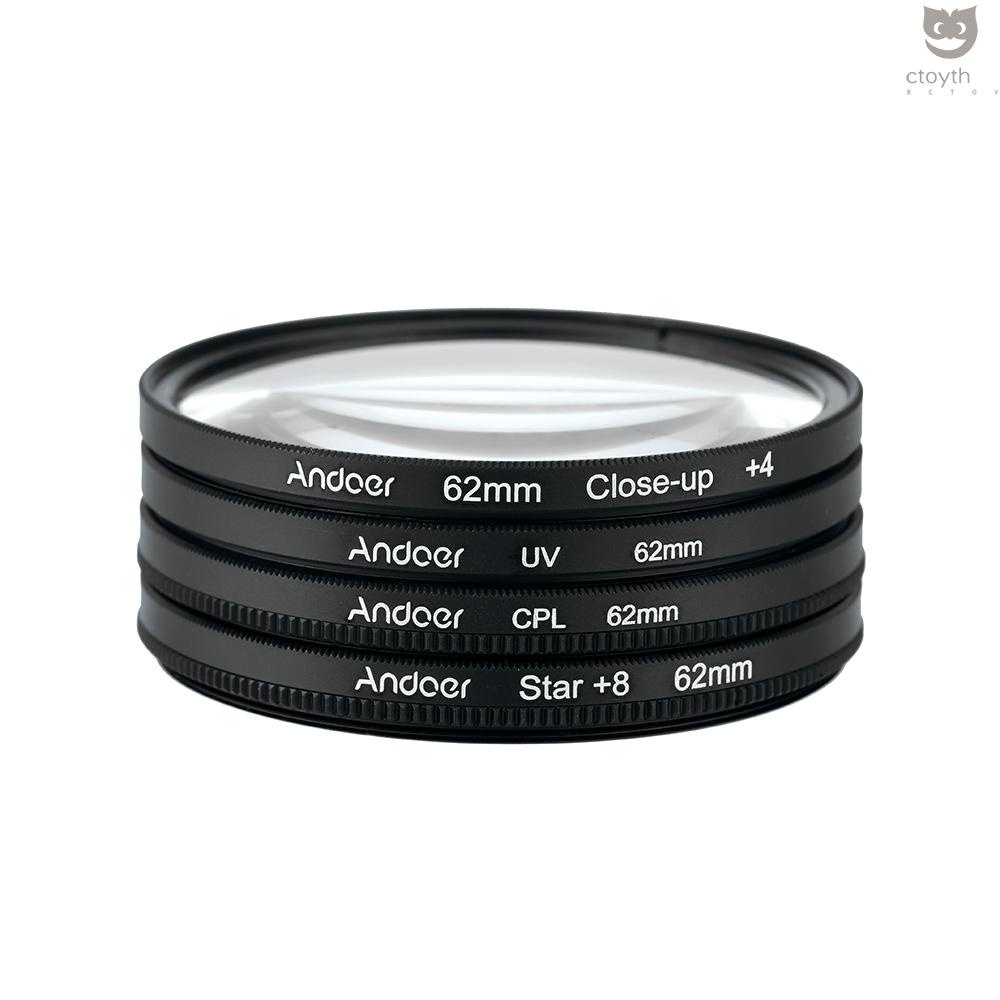 Andoer ชุดฟิลเตอร์กรองแสง UV CPL+Close-Up+4 +Star 8-Point 62 มม. สําหรับ Macro Close-Up Star 8-P #8