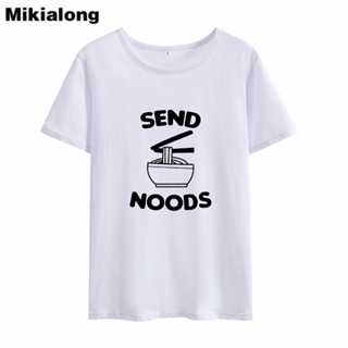 เสื้อวินเทจชาย Mikialong 2018 göndermek Noods kadınlar pamuk T gömlek zarif o-boyun komik Tshirt kadın yaz üst Tee gömle