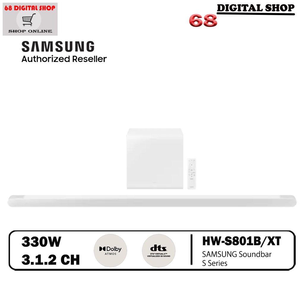 SAMSUNG Ultra Slim Soundbar HW-S801B ลำโพงซาวด์บาร์ ระบบเสียง 3.1.2 Ch 330W รุ่น HW-S801B/XT