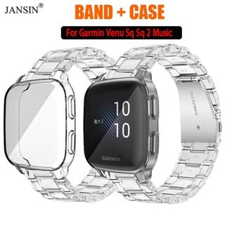 JANSIN สาย + เคส garmin venu sq 2 clear สาย พร้อมเคสกันกระแทกหน้าปัด สำหรับ garmin venu sq sq 2 music สมาร์ทวอทช์