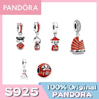 Pandora เครื่องประดับเงิน 925 ห้อยจี้ตุ๊กตา สไตล์จีน ญี่ปุ่น สีแดง และดารุมะ w1022